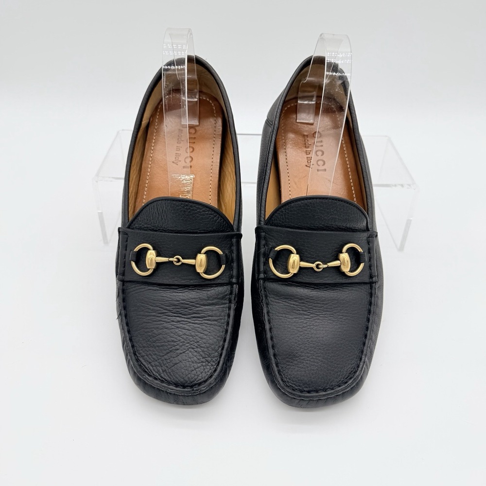 Gucci Calfskin Hebron Horsebit Loafer Moccasins Black Driving Shoe Slip On 7.5